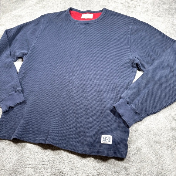 American Eagle Mens XL Blue Waffle Knit Y2K Thermal Shirt AE-3 Long Sleeve - Picture 1 of 10